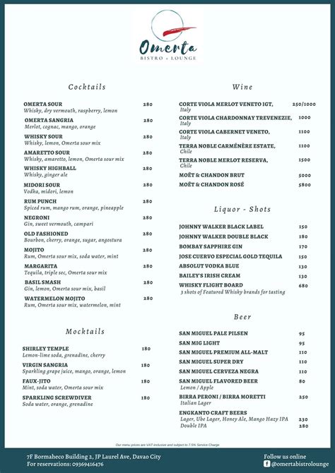 omerta davao menu|Omertà Bistro & Lounge .